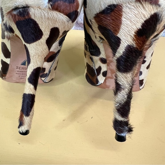 SCHUTZ Leopard Print Calf Hair Stiletto Cap Toe Boots, 7.5B - Picture 8 of 15